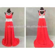 Real Sample Red Beading Long Chiffon Prom Dresses For Summer